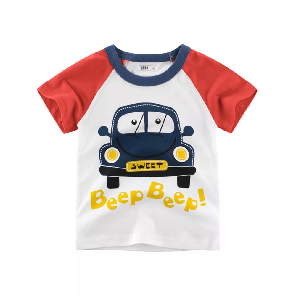 Cars Go Beep! Raglan Tee in WHITE