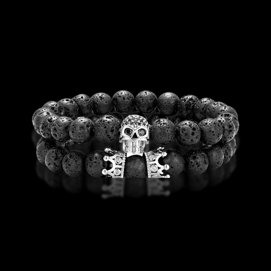 CROWN SKULL | LAVA STONE AND SILVER BRACELET