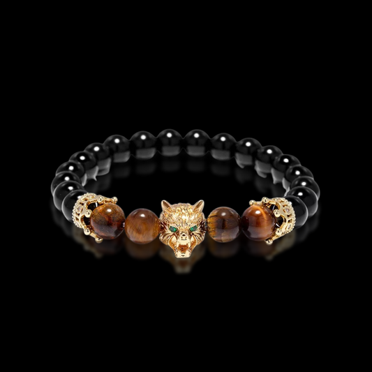 THE VIKING GOLD | OBSIDIAN WOLF BRACELET